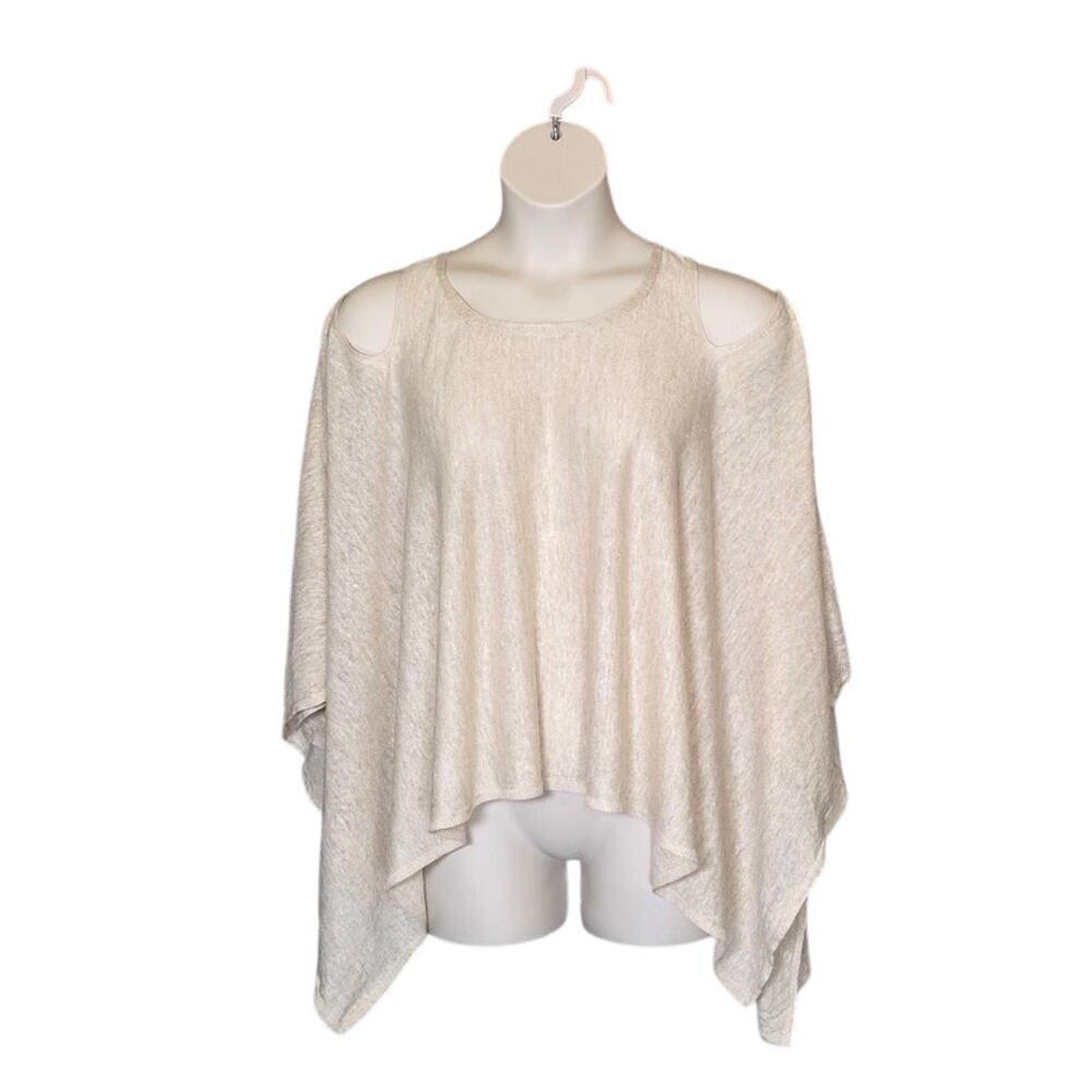White & Warren Brand Cold Shoulder Linen Poncho Style Top Generously Size M/L